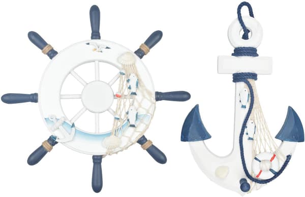 2-pack 32 cm Träfartygssratt och Träankare med Rep Nautica