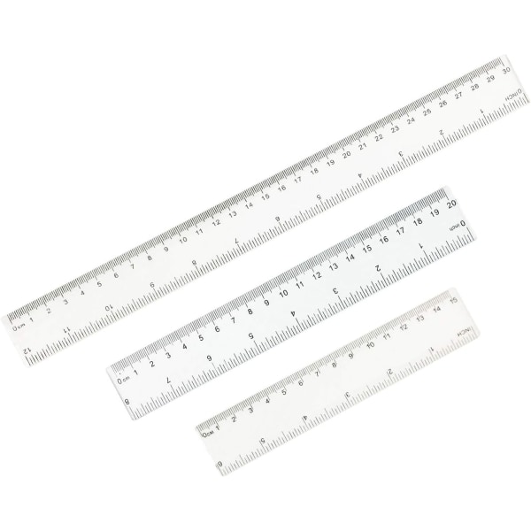 3 kpl muoviset suorat viivoittimet, 6, 8, 12 tuumaa (15, 20, 30 cm) Suunnittelu