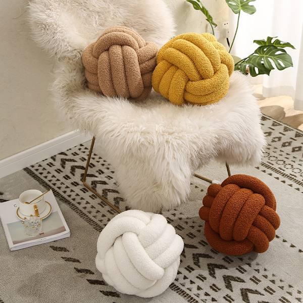 Handvävd knuten bollkudde, Lamm Sammet Rullkudde, Soffa Kudde
