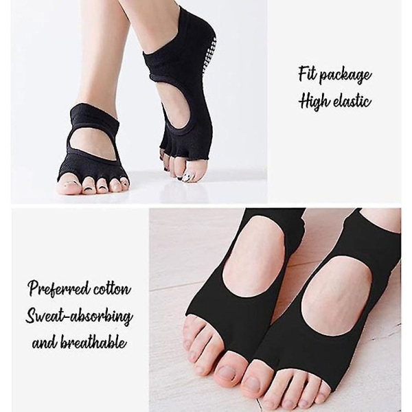 Antislip Toeless Yogasokker for Kvinner Lav Kutt Pustende Sportsokker med Pute for Pilates Ballet (svart)