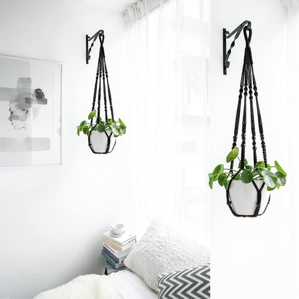 Macrame Växthängare Inomhus Hängande Planterkorg med Träpärla