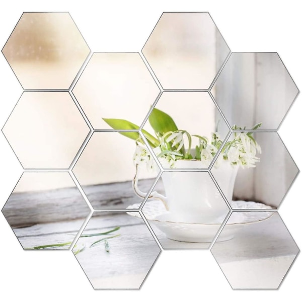 12pcs gold mirror wall stickers geometric hexagonal mirror wall s