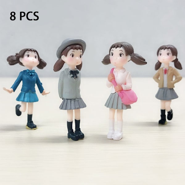 8 stk./sæt Pvc Fe-havefigurer Miniature Engel Piger Harpiks C