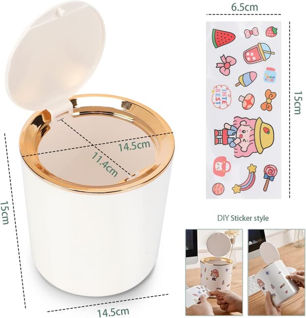 Bordssopbehållare med lock, Mini plastsoppurka, Liten soppurka