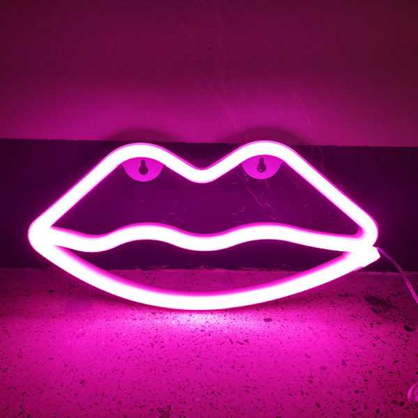 Neon-skylt i Lip-form, alltid på, USB/batteridriven, akryl, väggdekoration