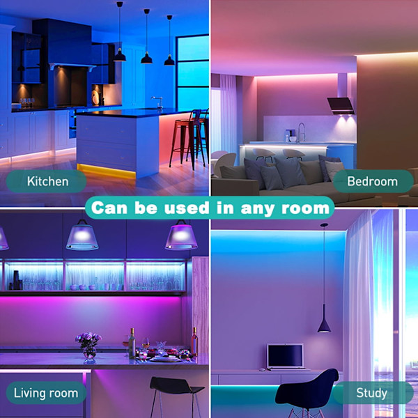 100ft LED-ljusremsor för sovrum, musik synkroniserande RGB-färgförändrande lampor med APP och 44-tangenters fjärrkontroll, perfekt för