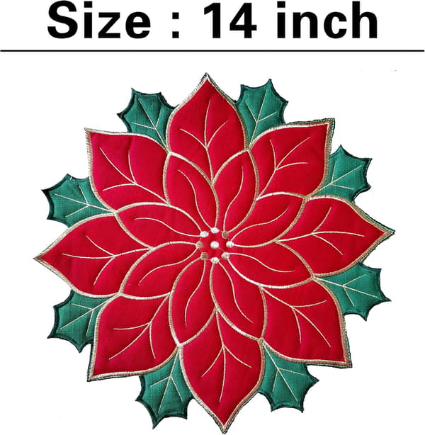 Placemats Set om 4, Appliqué Julstjärna Röd med Grön Broderad