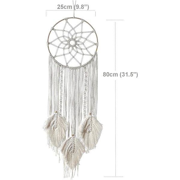 Giant Dream Catcher Macramé Drømmfang med Vævede Fjer til