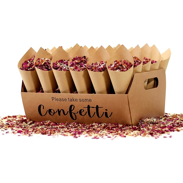 30pcs Kraft Paper Wedding Confetti Cones, Paper Cones Rose Flower