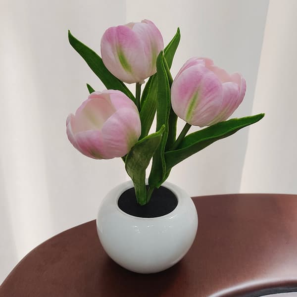LED Tulipan Blomsterpotte Lys Simulering Blomsterpotte Keramisk Lys