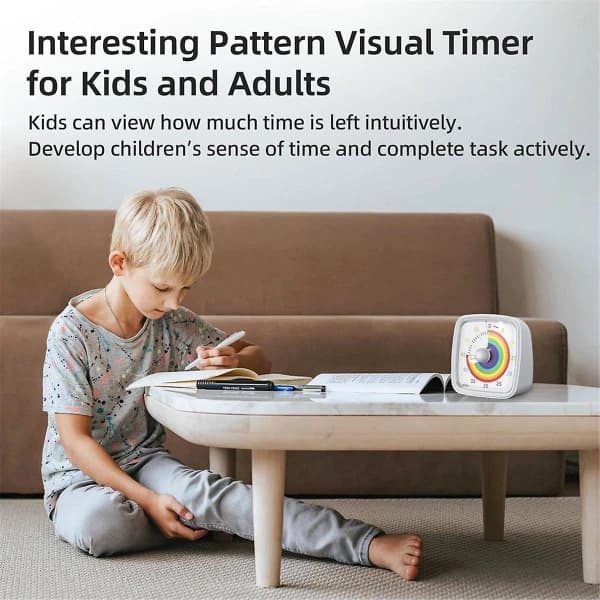 60-minutters visuell timer med nattlys, nedtellingstimer, Pomodoro-timer med regnbue mønster for barn og voksneBY Whit,A