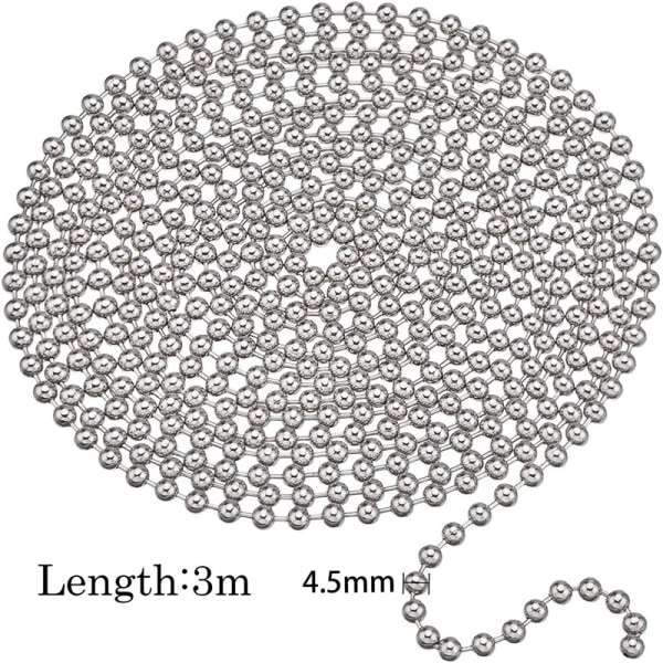 Kulekjede 3 meter lang med 4,5 mm diameter med 10 assorterte c