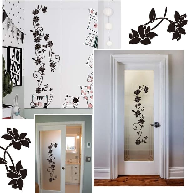 Väggdekaler 105 * 30cm Vinranka Blomma Svart PVC Design Väggdekal