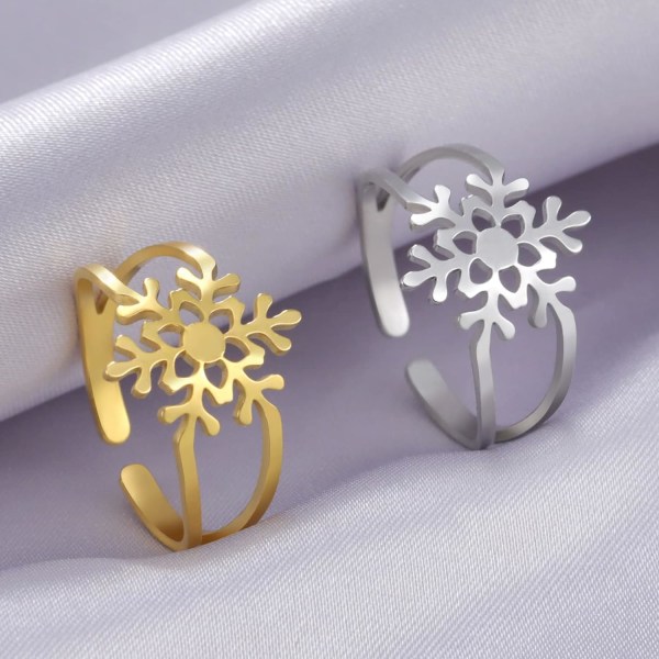 Snowflake Ringar för kvinnor Flickor Vinter Snow Justerbar Finger Rin