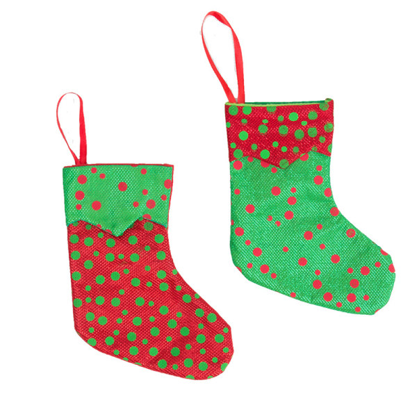 2 st julstrumpor presentpåse röda och gröna prickar liten jul
