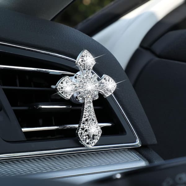 Bling Bil Luftventil Klip Krystal Kors Rhinestone Bil Aircondition