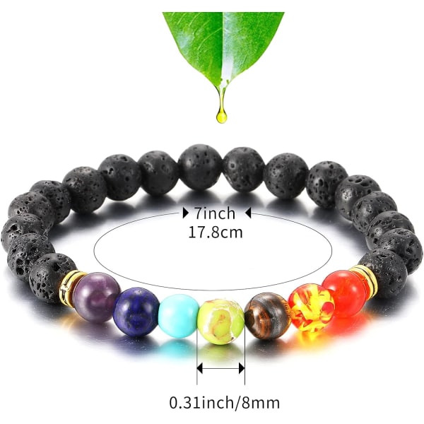 2 st Chakra Armband Kvinnors Smycken Armband 7 Natursten 8mm