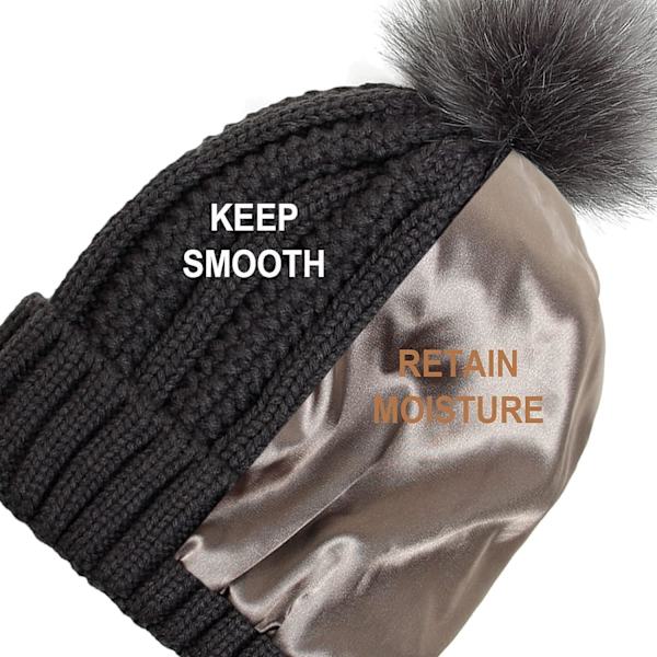 Vinterlue for kvinner med strikket beanie og fast pompom, varm sateng