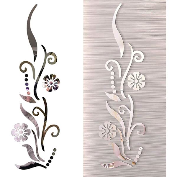 3D Blomster Spegel Väggdekal Silver för Sovrum Vardagsrum Soffa
