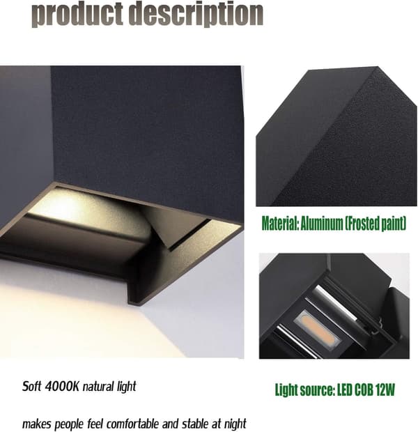 12W Moderni LED-seinävalaisin/Ulkoseinävalaisin, säädettävä sädekulma