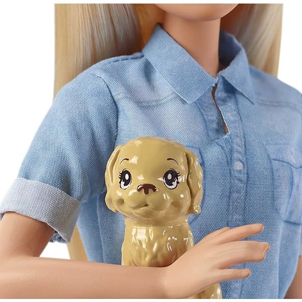 Barbie-nukke ja matkasarja, mukana pentu, matkalaukku ja yli 10 tarviketta