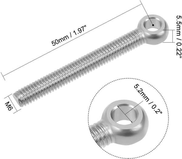 Øjebolt løftering M6 x 50mm rustfrit stål 304 gevind 10 stk