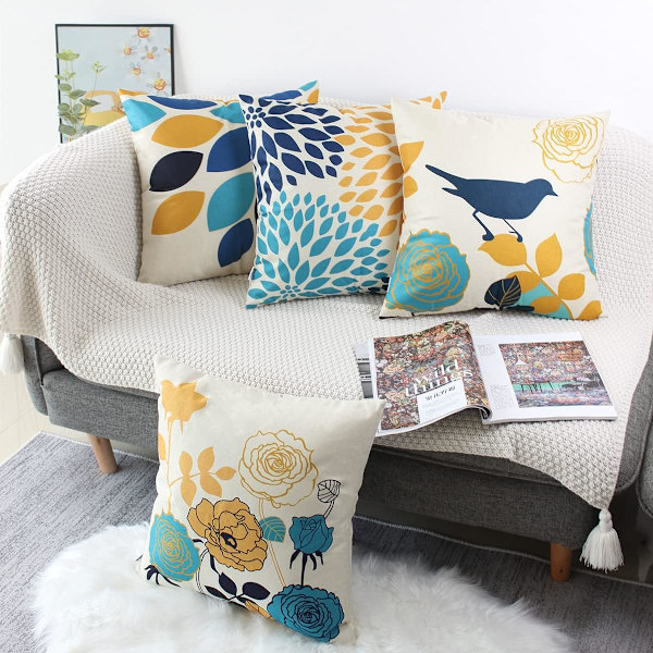 Putetrekk i lin med geometrisk mønster for sofa, hjem, L