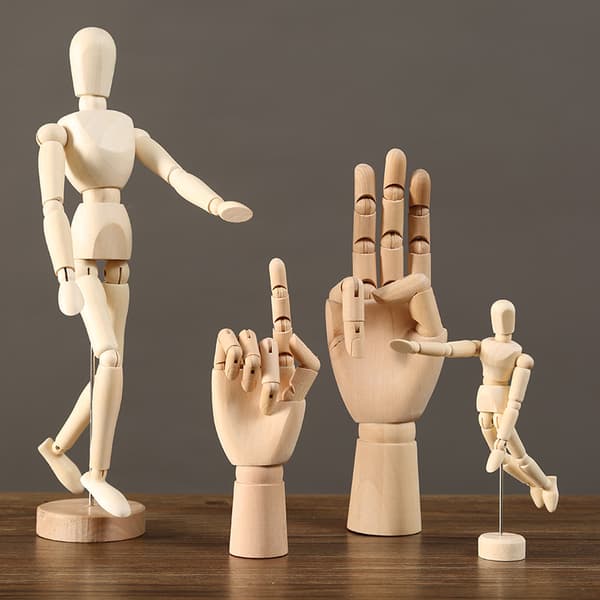 1-pack skrivbordsdocka man ledfingermodell rörlig liten trä h
