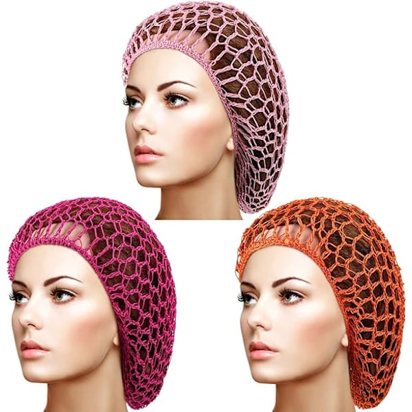 3 stk. Mesh hårnett Rayon Heklet hårnett Heklet Sleep Cap