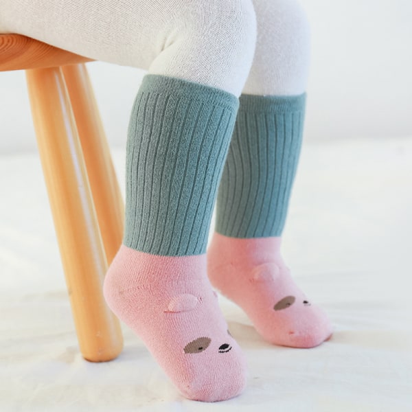 5 Par Toddler Pojkars Halksäkra Strumpor Knähöga Strumpor Bomull, B