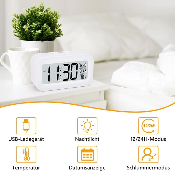Väckarklocka, Liten Digital Väckarklocka, 5,1\" LCD-Skärm med USB
