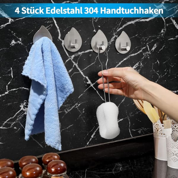 Sølv, Sæt af 4 Selvklæbende Kroge Selvklæbende Håndklædeholder 304 Rustfri