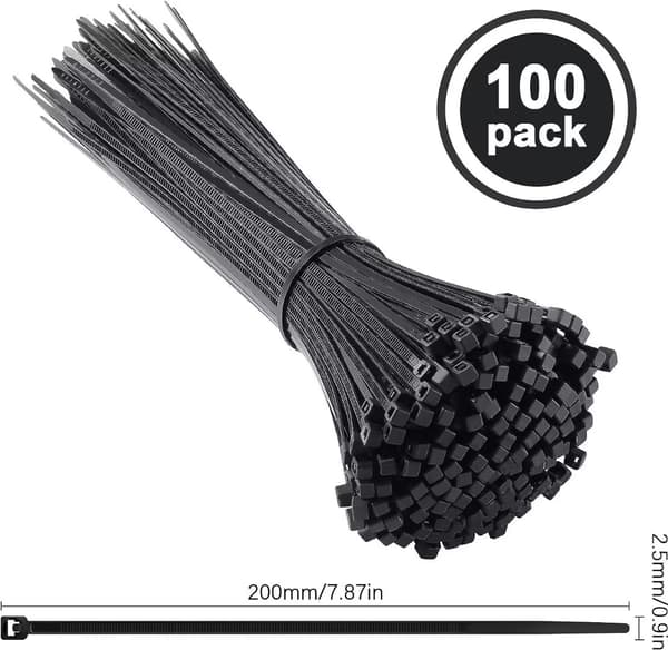 100 stycken Kabelbindare 200mm x 2.5mm, Professionella Kabelbindare, Nylon