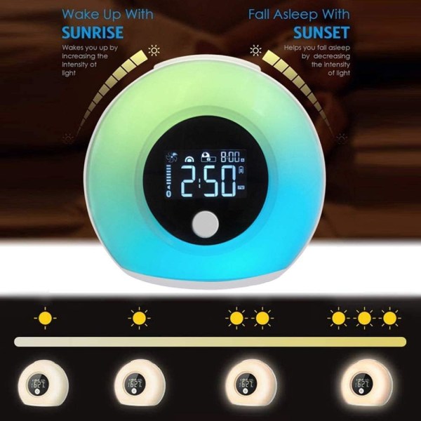 Väckarklocka med Ljus och Bluetooth-högtalare, Nattlampa för Barn