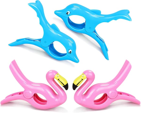 4 stk. Bærbare Store Klips (Flamingo Delfin) Strandhåndklæde Klips, Strand