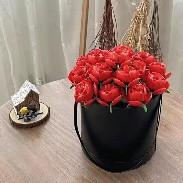 2 Rosor Bukett Byggstenar Romantisk Set Flickpresent Hem Pla