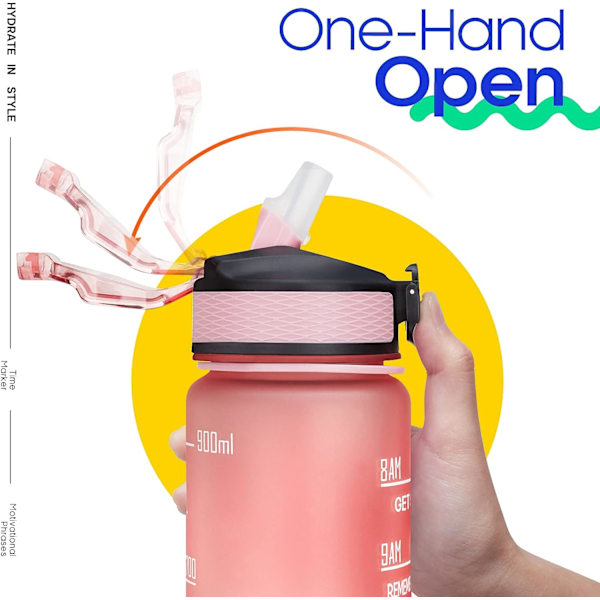 Pink, 32oz Lækagesikker BPA-fri Vandflaske med Tidsmarkering