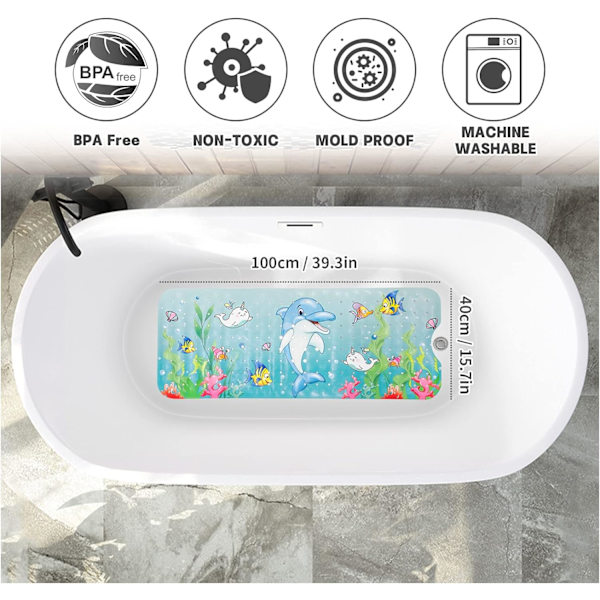 Halksäker badmatta 100 x 40cm med 200 sugkoppar PVC-material -