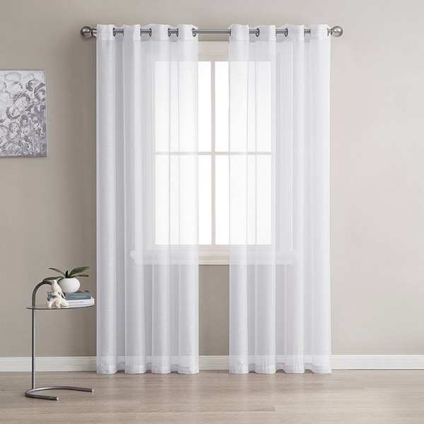 2 stykke hvidt voile gardin 140x225 cm med semi-transparent øje