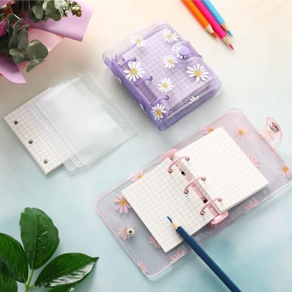 2 Sæt Transparent 3-Ringe Mappeomslag med Indre Papir PVC Mini