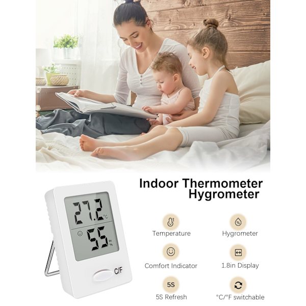 (Hvit) Mini Digital Hygrometer, Høy Nøyaktighet Digital Romtermometer