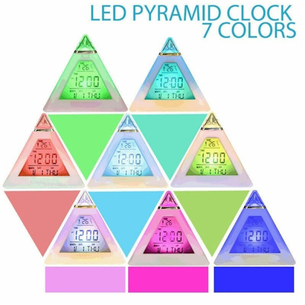 Pyramide LCD Alarm Bordur, Termometer, Digital Bordur, 7 Farver