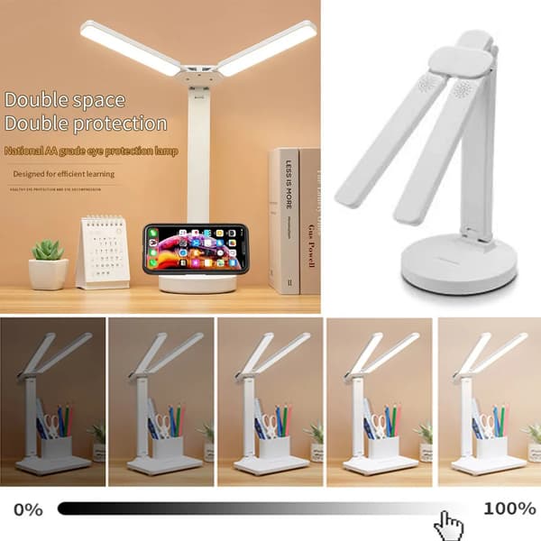 Dobbelthodet LED-bordlampe med oppladbart batteri, øyevern