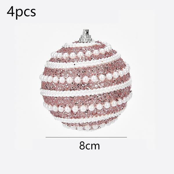 4-delt sett med rosa glitrende juletrpynt, 8 cm