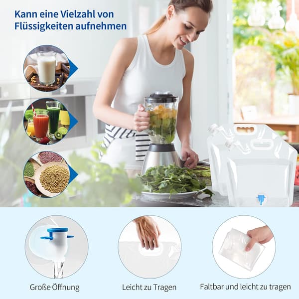 2 stk sammenklappelige vanddunke, 10L sammenklappelig vandpose, vand C