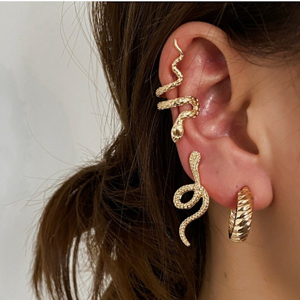 Örhängen med klämma för kvinnor, guld, utan piercing, brosk, boho