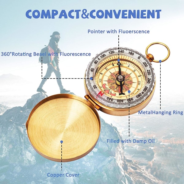 G50F Gold Flip Mässingskompass, Ljusande Premium Pocket Watch Compa
