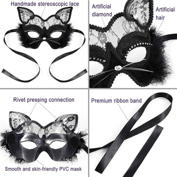 Venetian Masquerade Mask Luxury Black Cat Lace Mask for Fancy Dr