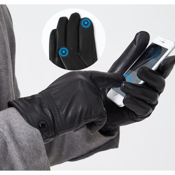 1 par svarta varma handskar för män med pekskärm Haining-läder