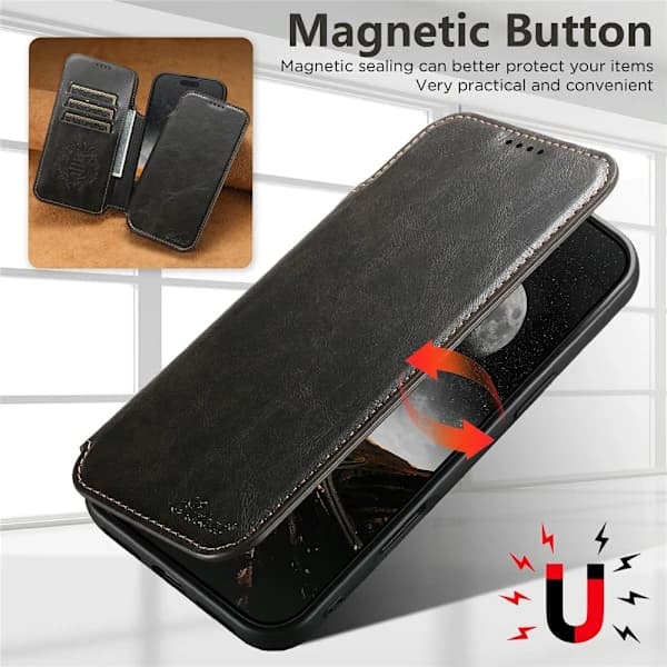 SKALO iPhone 17 Pro Max SUTENI J05 PU Läder Plånboksfodral - Svart Svart